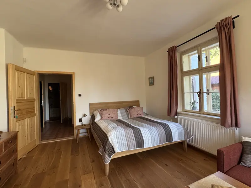 Bright bedroom with a double bed