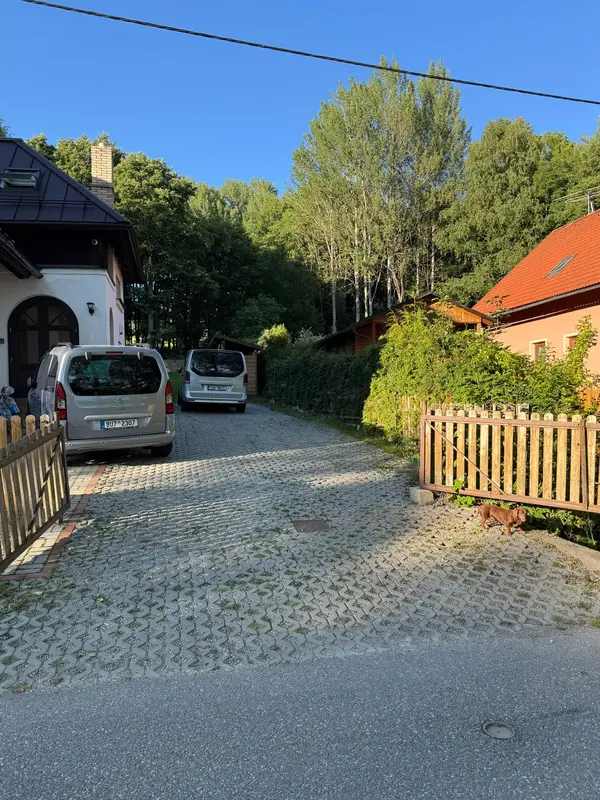 Driveway to the apartment amid greenery